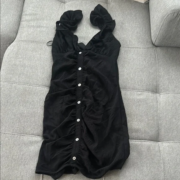 American Threads Black Ruched Bodycon Mini Dress - Picture 2 of 4